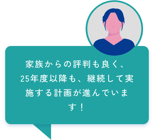 家族からの評判も良く、
25年度以降も、継続して実施する計画が進んでいます！